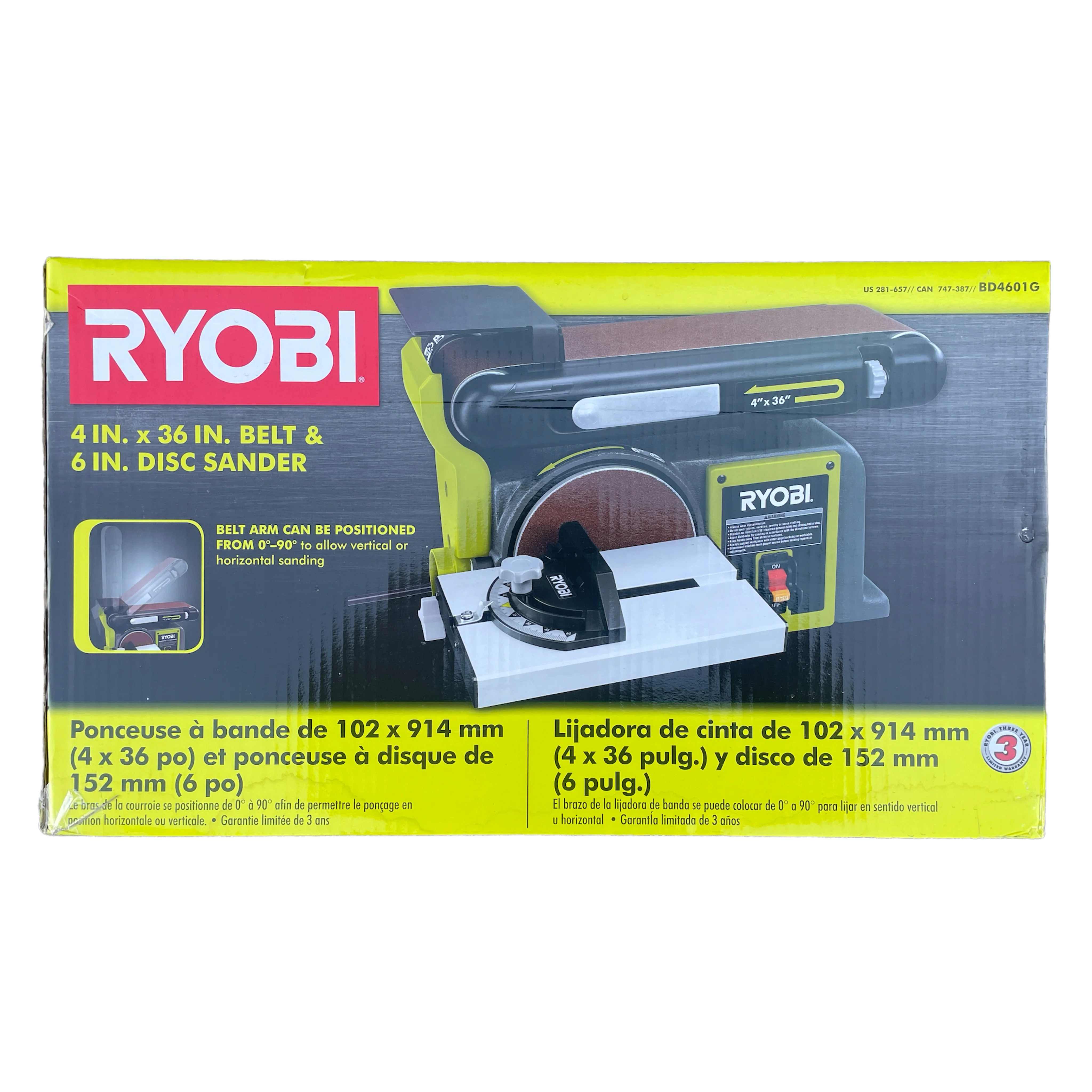 RYOBI 4 in x 36 in. Belt and 6 in. Disc Bench Sander - Image 3