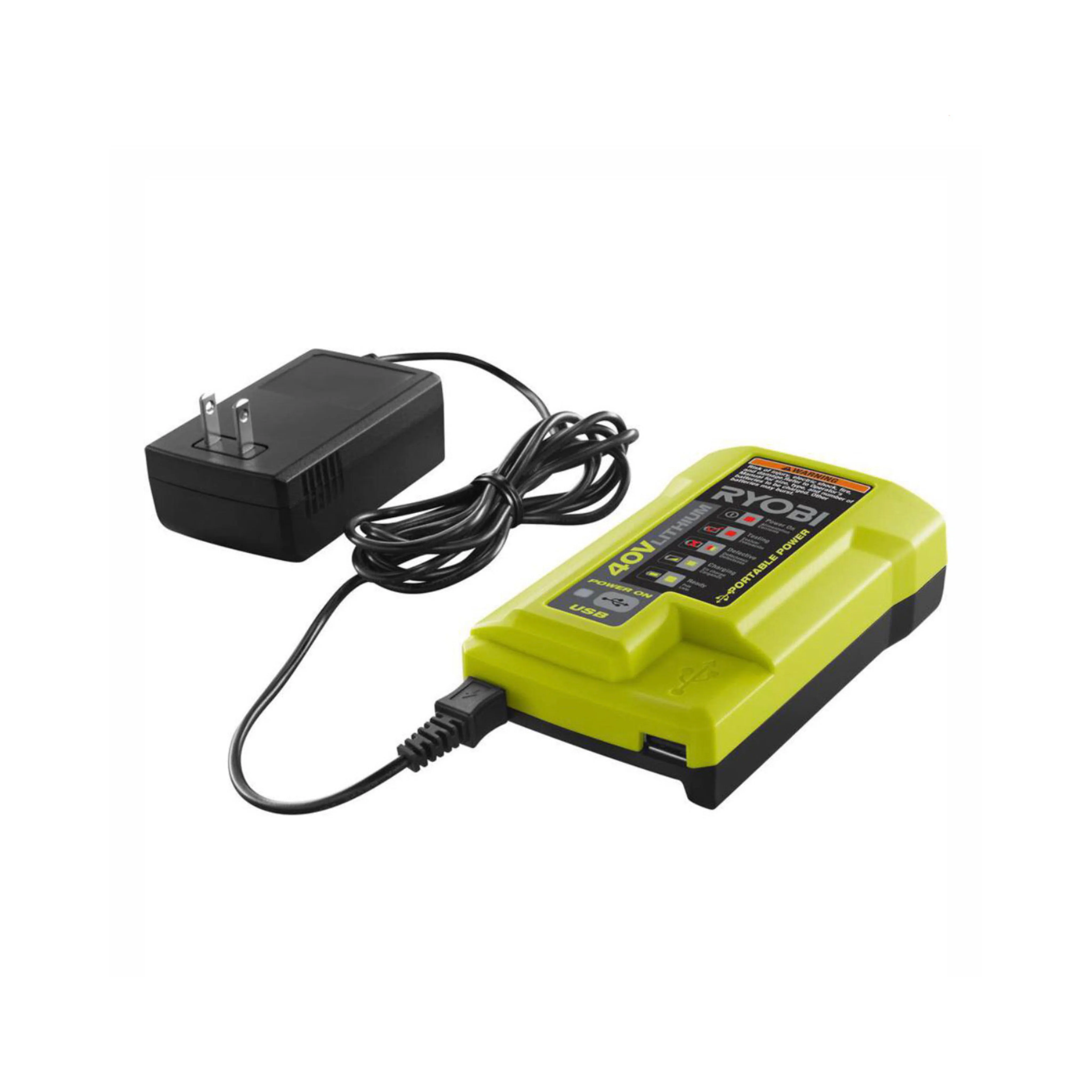 RYOBI 40-Volt Lithium Charger with USB - Factory Reconditioned