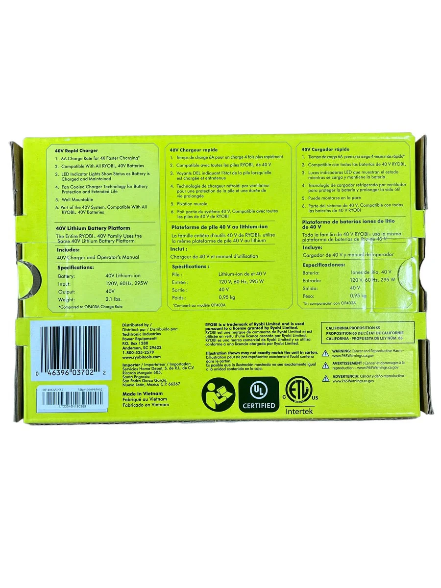 RYOBI 40-Volt Lithium-Ion Rapid Charger - Image 5