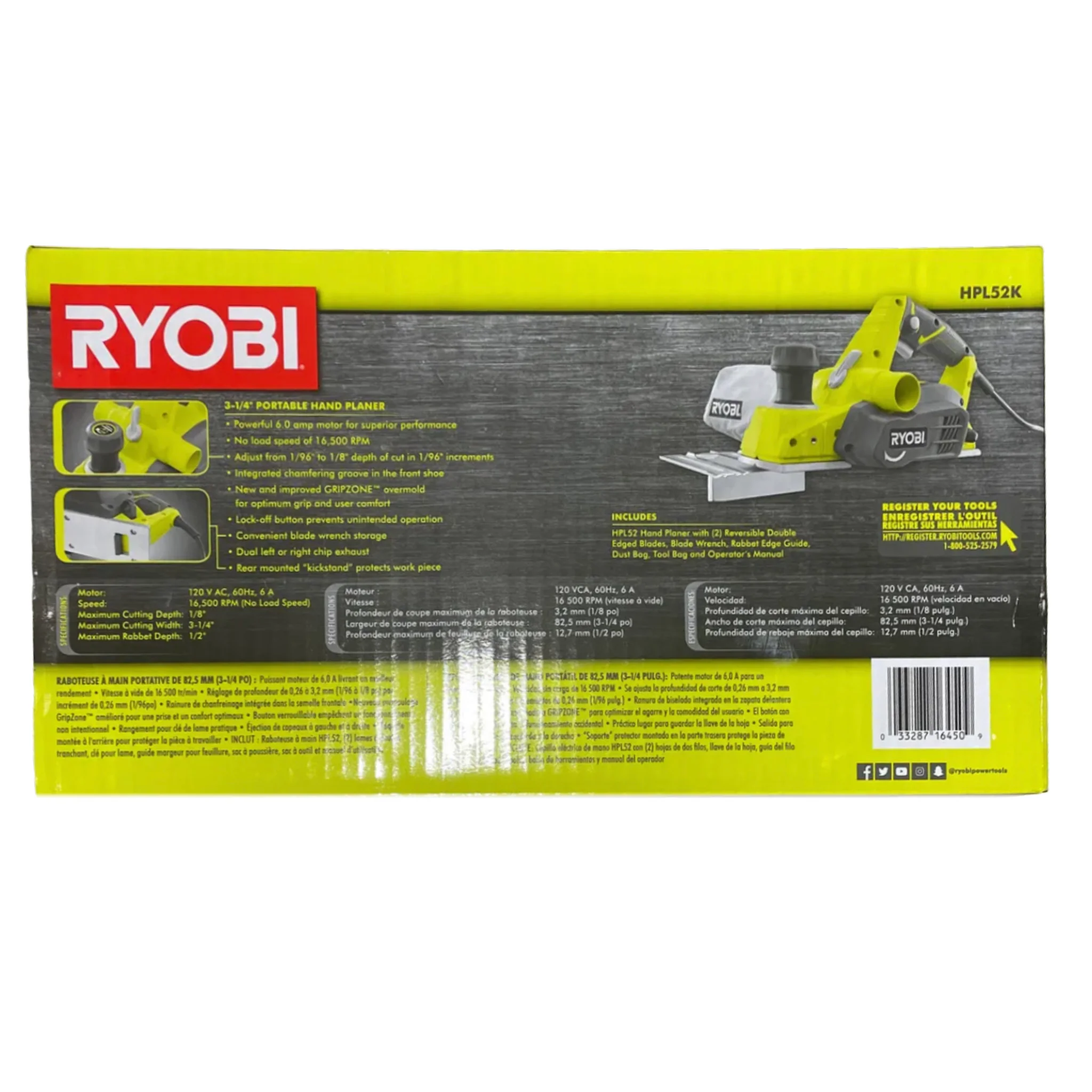 RYOBI 6 Amp Corded 3-1/4 in. Hand Planer with Dust Bag - Image 2
