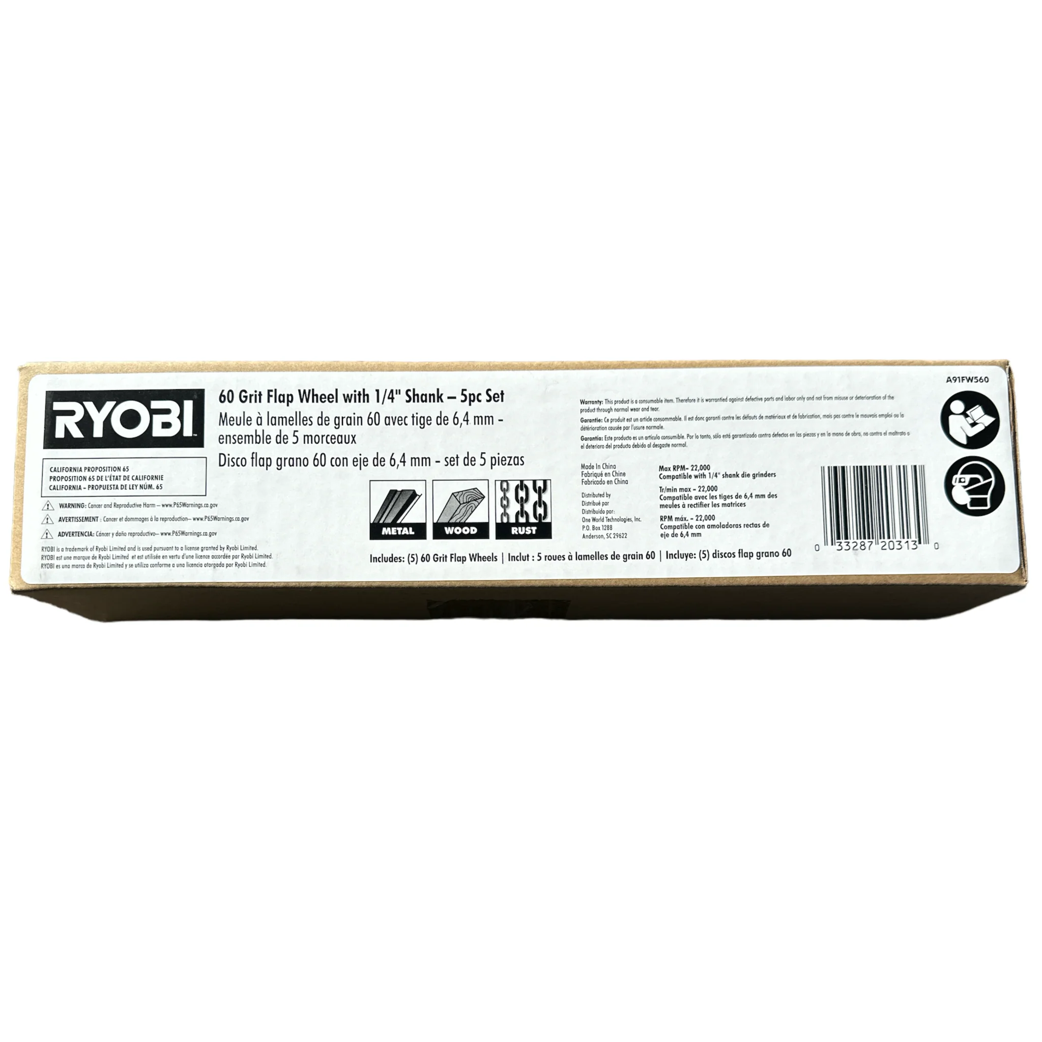CLEARANCE RYOBI 60 Grit Flap Wheel Set with 1/4 in. Shank (5-Piece) - Image 2