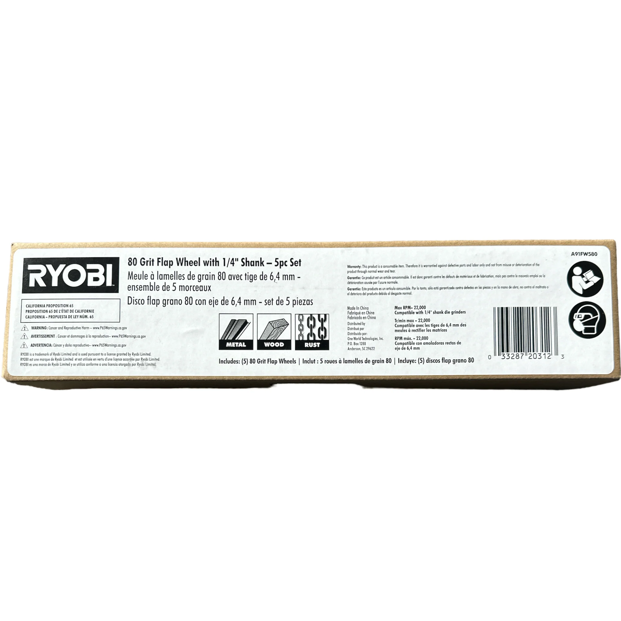CLEARANCE RYOBI 80 Grit Flap Wheel Set with 1/4 in. Shank (5-Piece) - Image 2