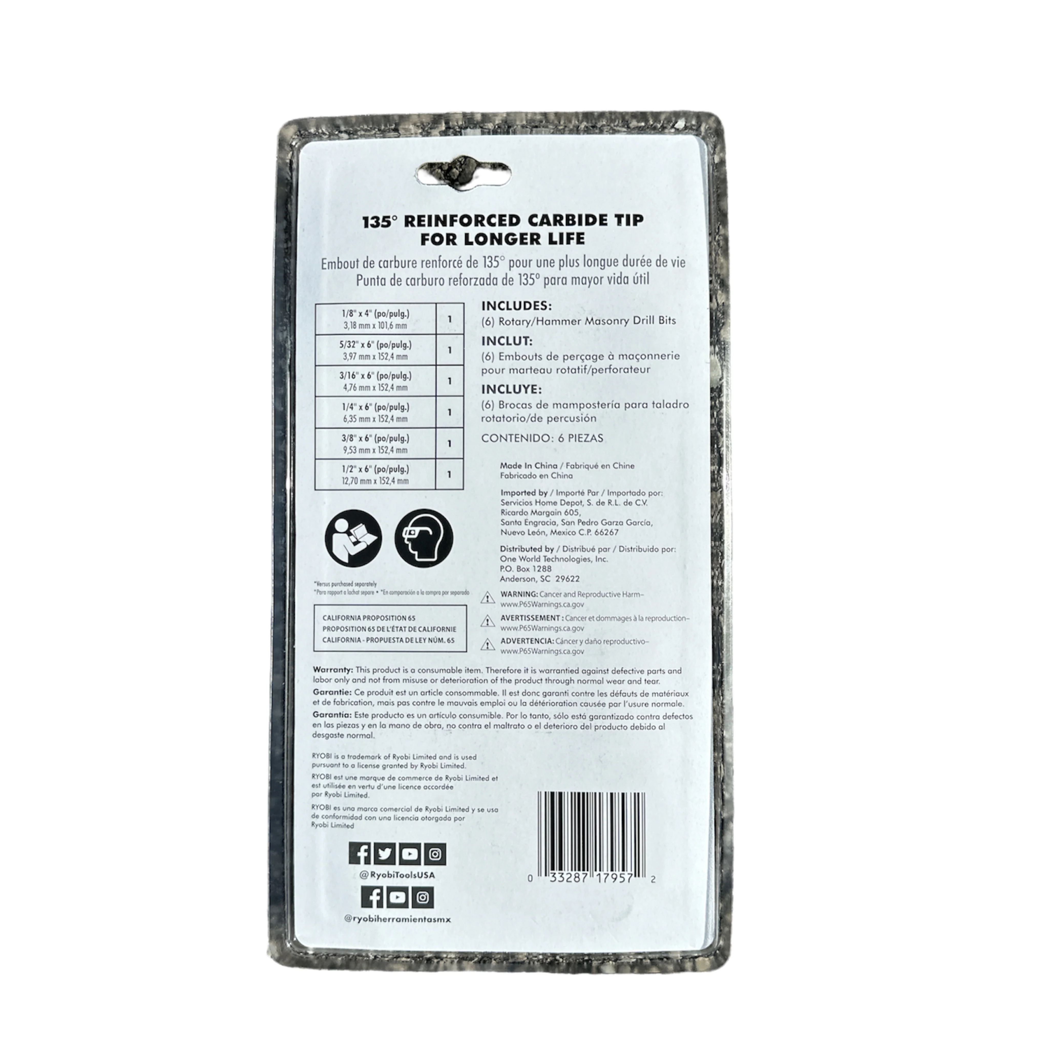 RYOBI Masonry Drill Bit Set (6-PC) - Image 2