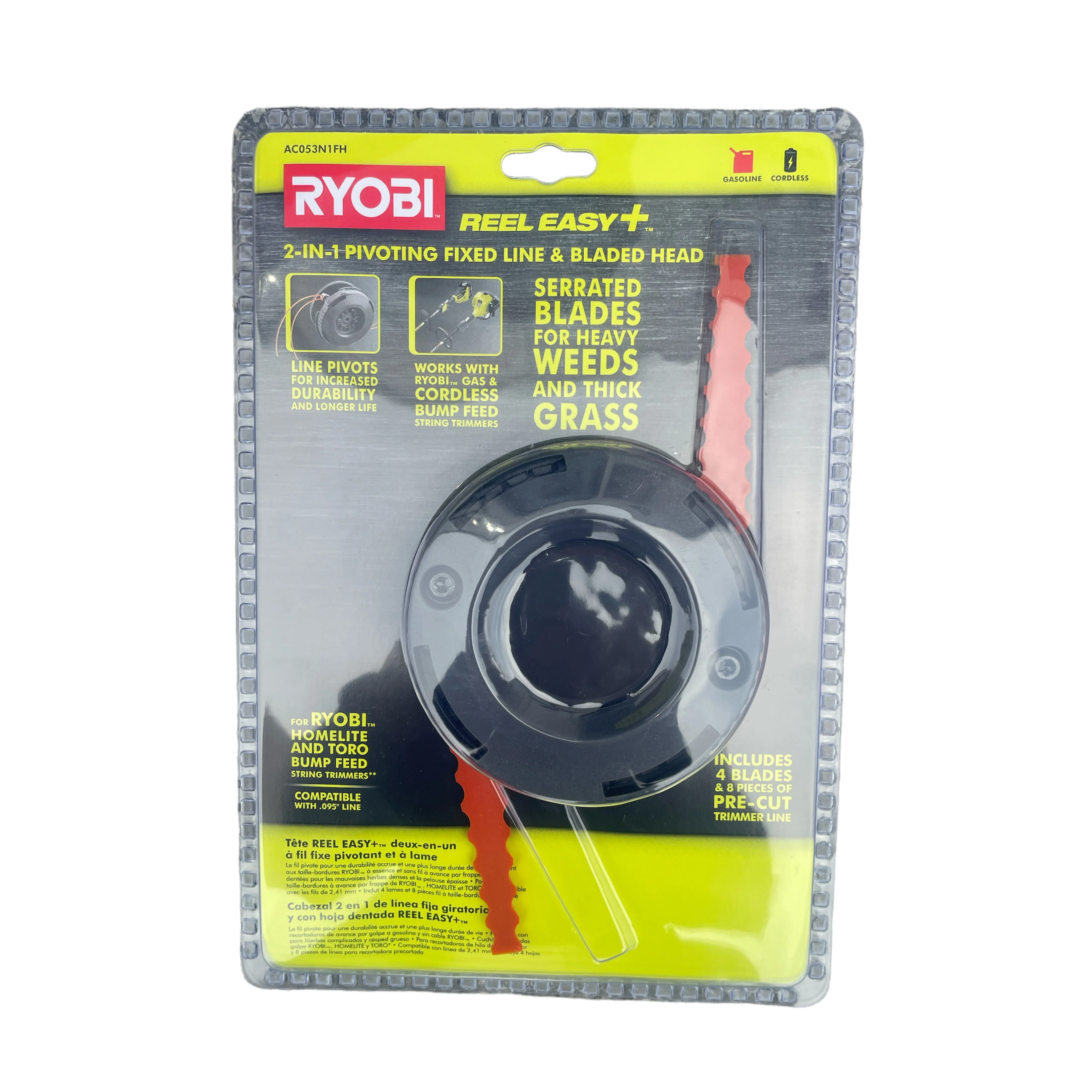 RYOBI REEL EASY+ 2-in-1 Pivoting Fixed Line and Bladed Head for Bump Feed Trimmers