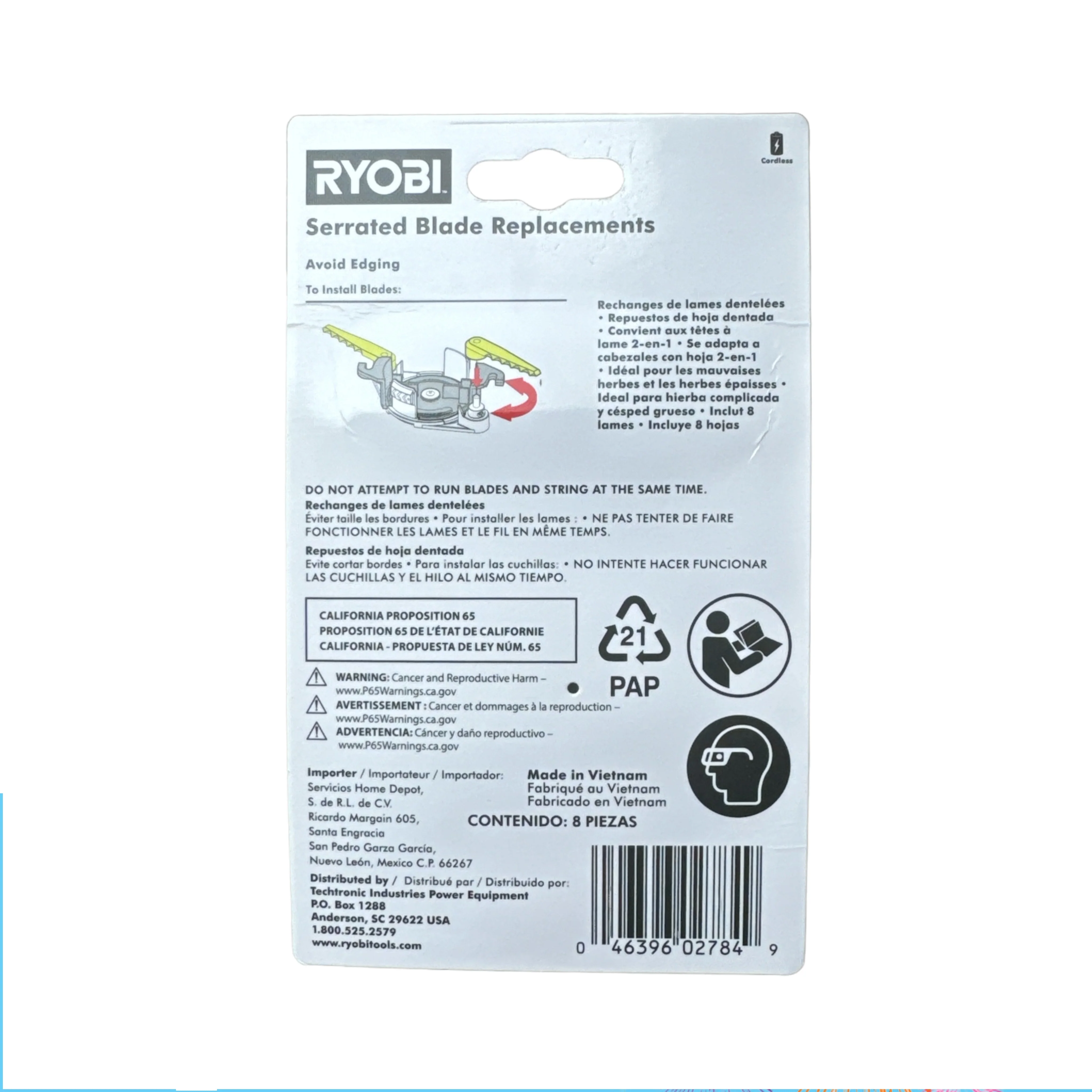 RYOBI Replacement Fixed Blades for 2-in-1 String Head (8-Pack) - Image 2