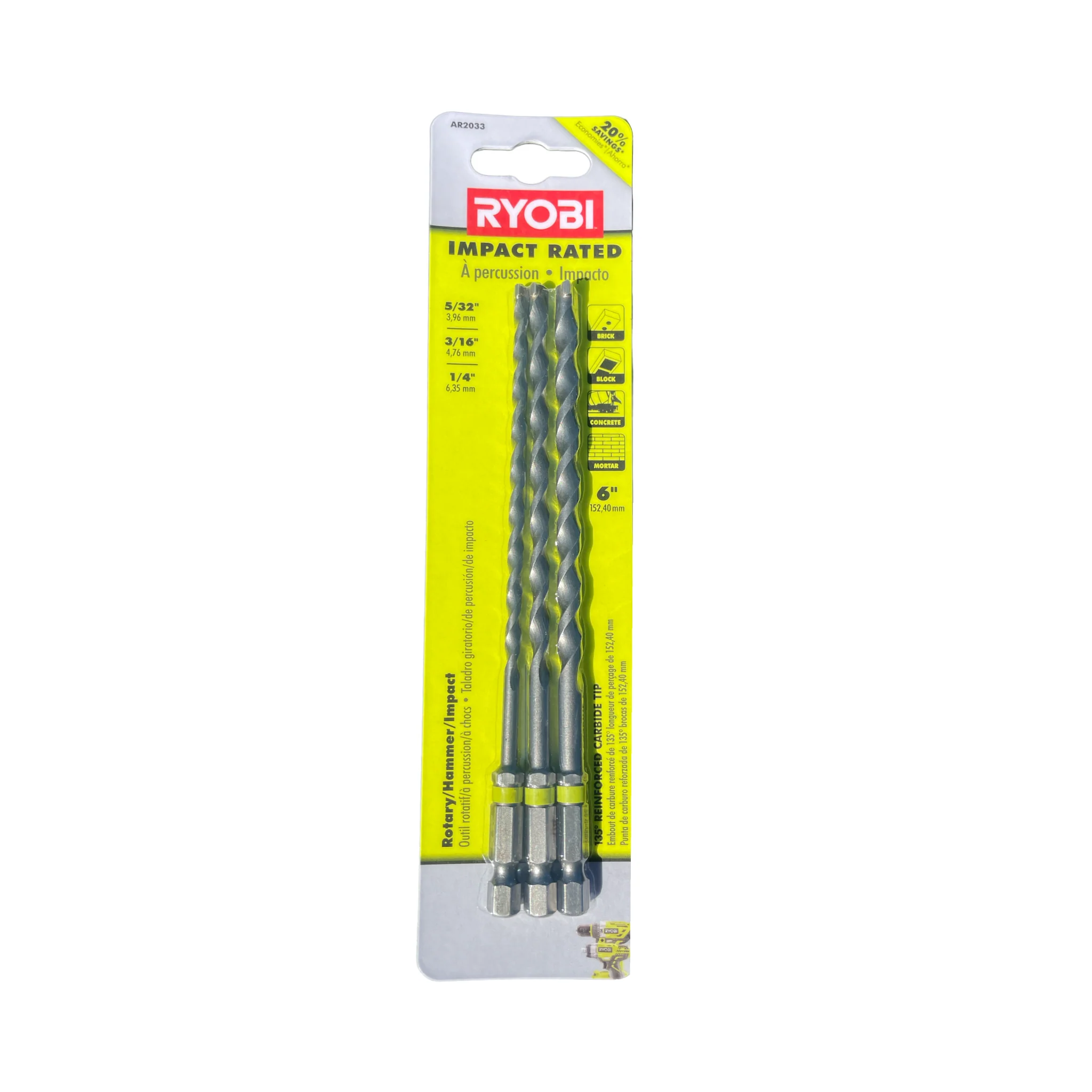 RYOBI SpeedLoad Plus Carbide-Tipped Masonry Bit Set (3-Piece)